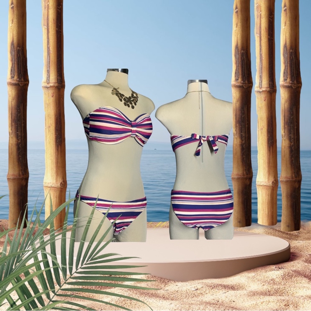 ARDENE Purple and White Strapless Two Pieces Bikini Swimsuit Size L.